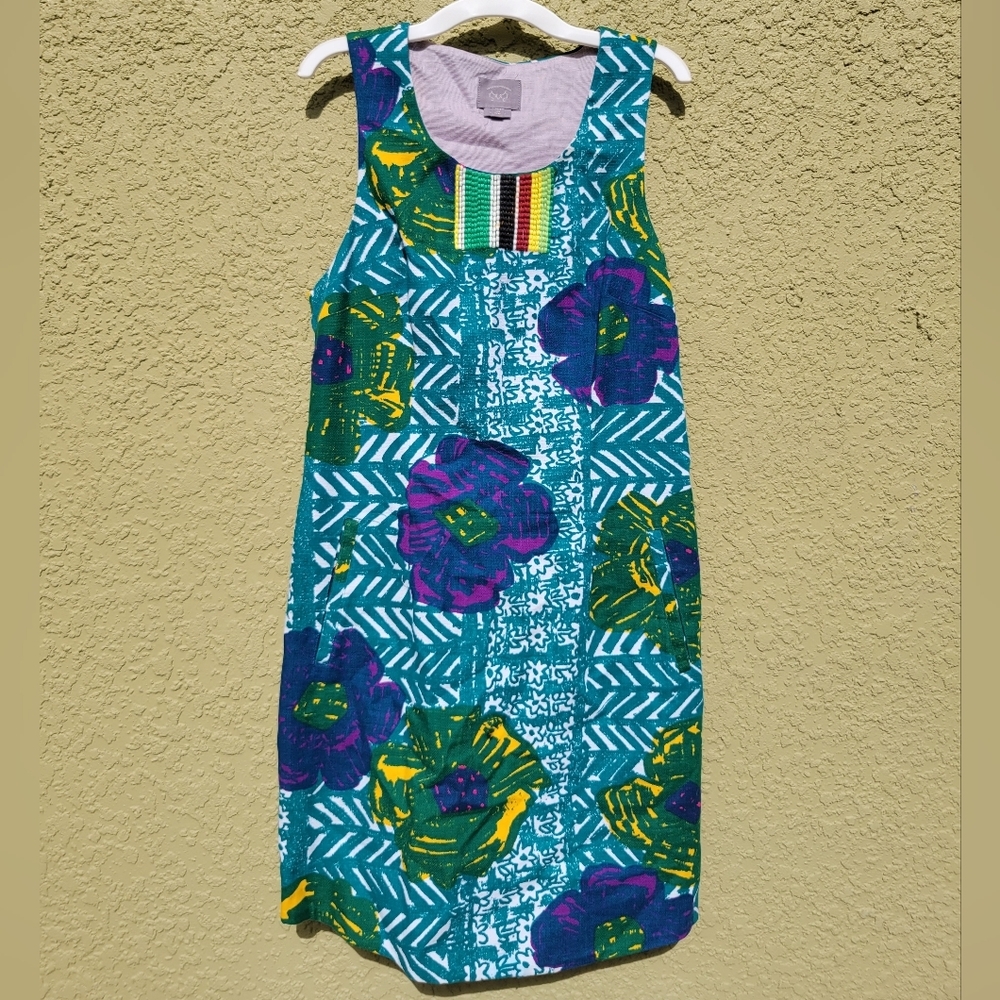 Anthropologie Vanessa Virginia Abstract Canvas Floral Stripe Shift Dress